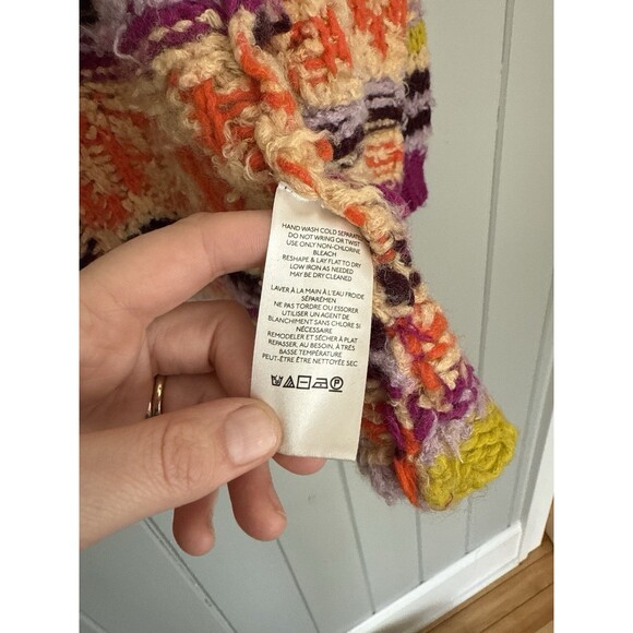 Free People Peggy Cardigan S/M Multicolor Fair Isle Open Front Hooded FLAW - Picture 5 of 9
